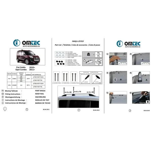 Podélné nosiče stříbrné Opel Combo II, r.v. 2011-2018