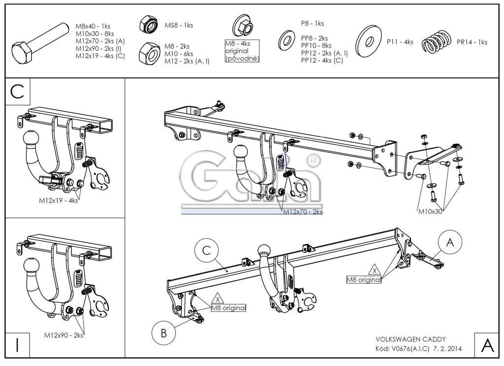 Tažné zařízení GALIA, pevný čep 2 šrouby