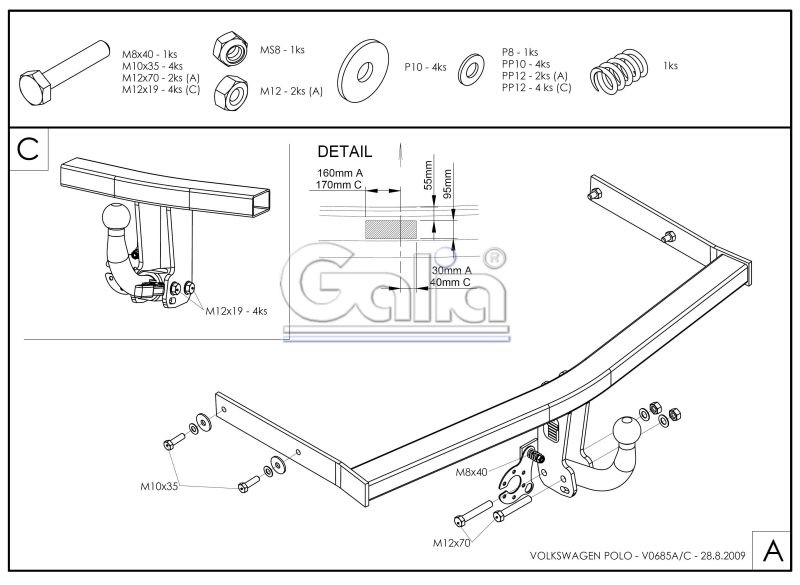 Tažné zařízení GALIA, vodorovný bajonet