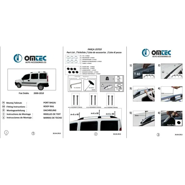Podélné nosiče stříbrné Fiat Doblo I, r.v. 2001-2009
