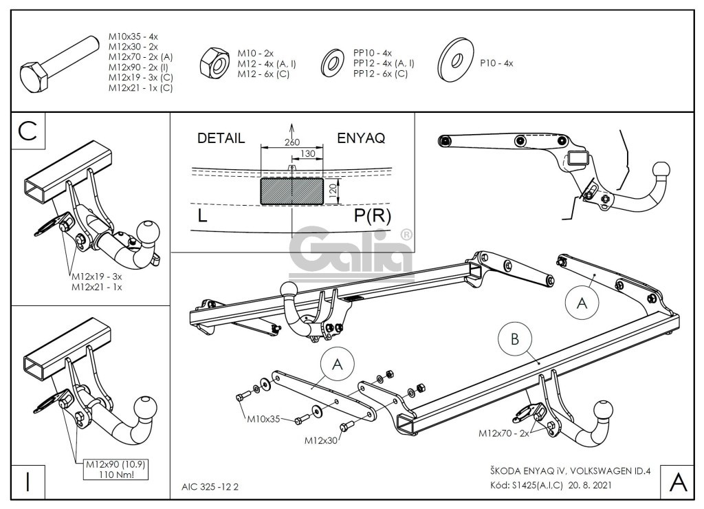 Tažné zařízení GALIA, vodorovný bajonet