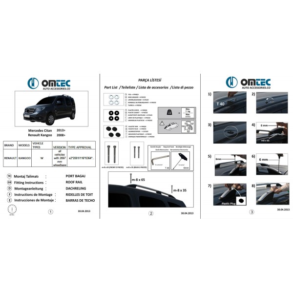 Podélné nosiče stříbrné Renault Kangoo, r.v. 2008-2020