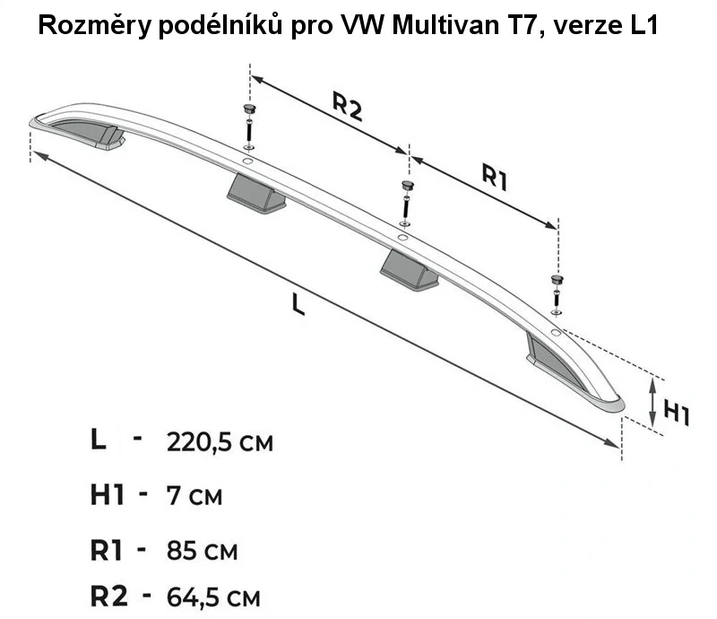 Podélné nosiče černé VW Multivan T7, r.v. 2022+ - krátká verze L1